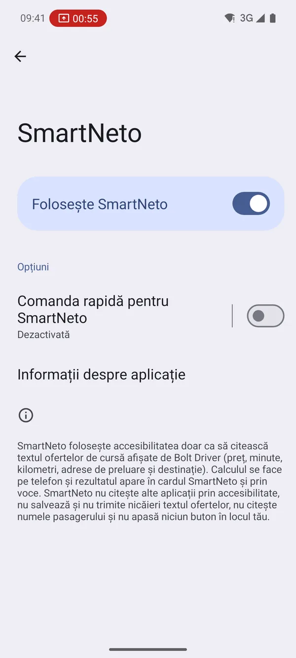 Serviciul de accesibilitate SmartNeto pornit