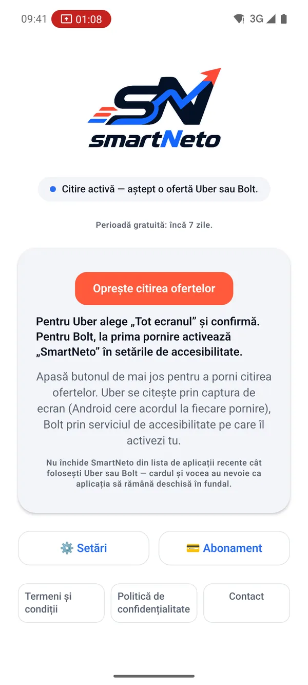 SmartNeto cu citirea ofertelor activă, în așteptarea unei oferte Uber sau Bolt