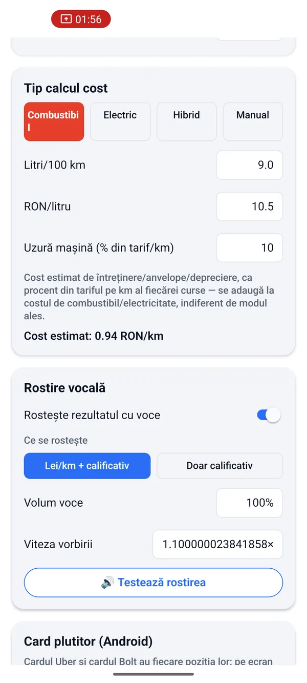 Costul mașinii în SmartNeto pe Android