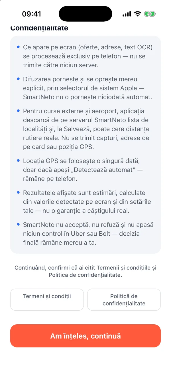 Butonul Am înțeles, continuă din ecranul de prezentare