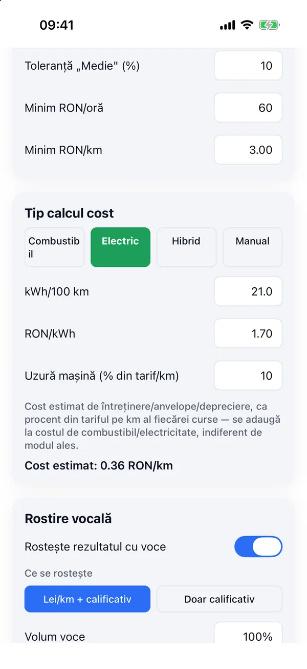 Setarea costului mașinii electrice