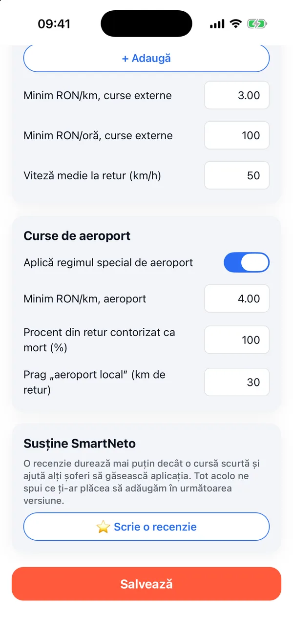 Butonul Salvează din Setări
