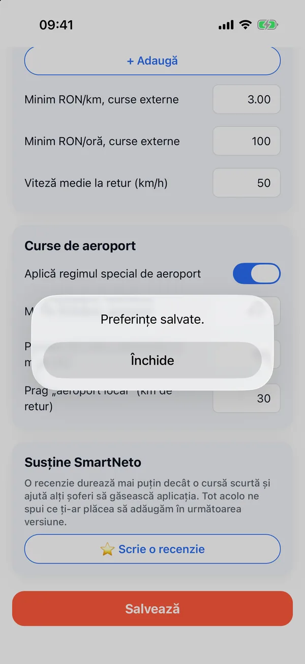 Mesajul Preferințe salvate